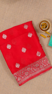 Red Crepe Silk Saree with Self Kaddi Border