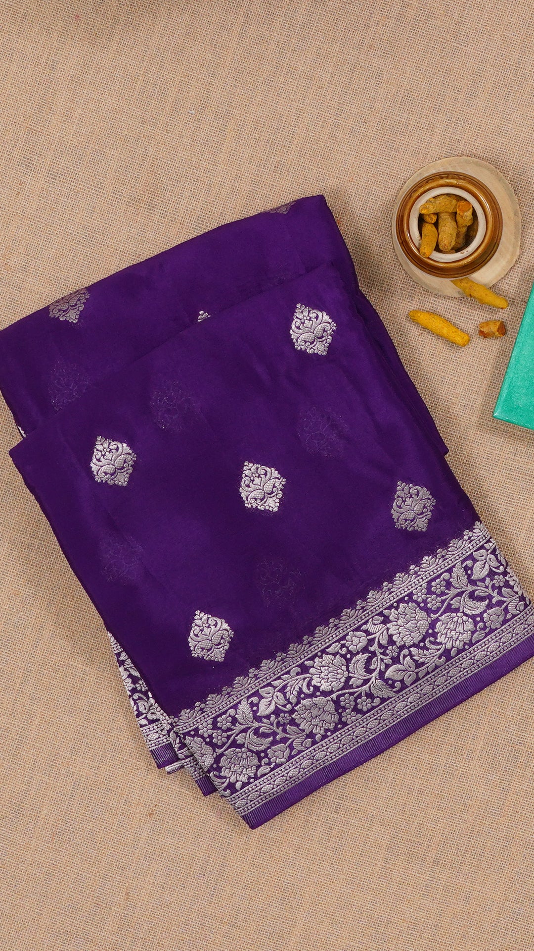 Violet Crepe Silk Saree with Self Kaddi Border