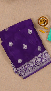 Violet Crepe Silk Saree with Self Kaddi Border