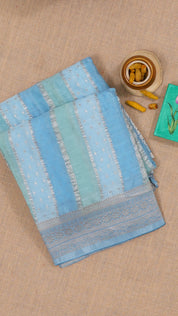 Sky Blue Crepe Silk Saree with Self Silver Border