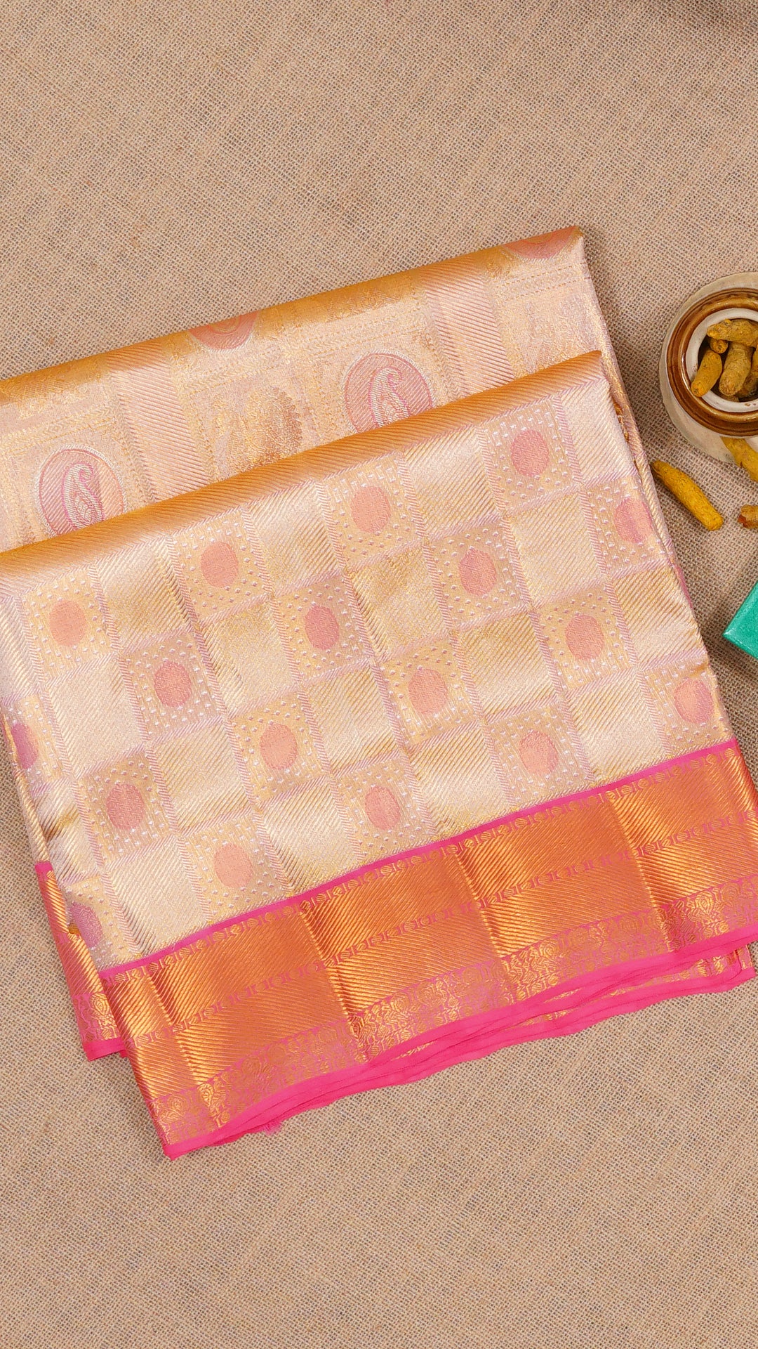 Peach Dharmavaram Pattu Saree with Contrast Zari Border