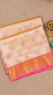 Peach Dharmavaram Pattu Saree with Contrast Zari Border