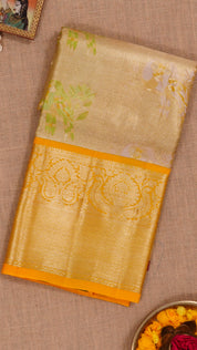 Golden Yellow Silk Pavada with Multi-Butta and Designer Border
