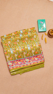 Multi-Colour Crepe Silk Saree with Contrast Thread Border