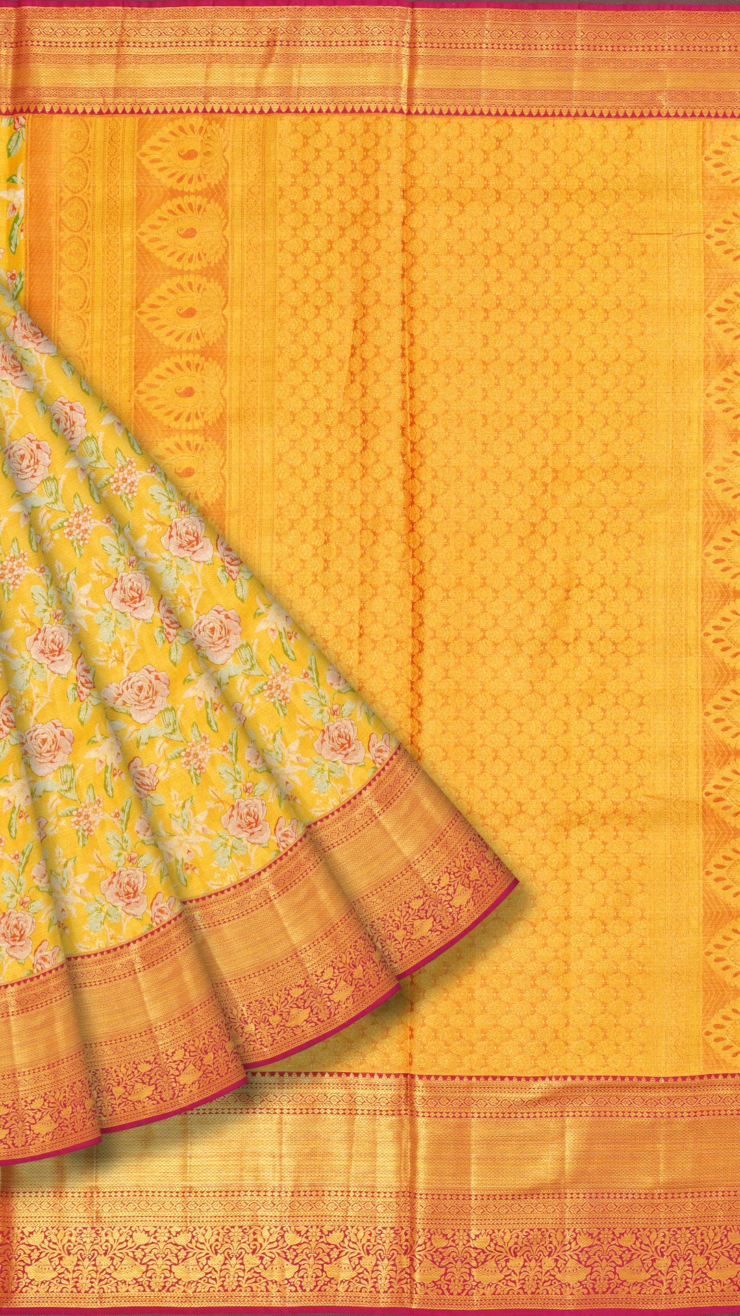 Gold Dharmavaram Pattu Saree with Contrast Zari Border