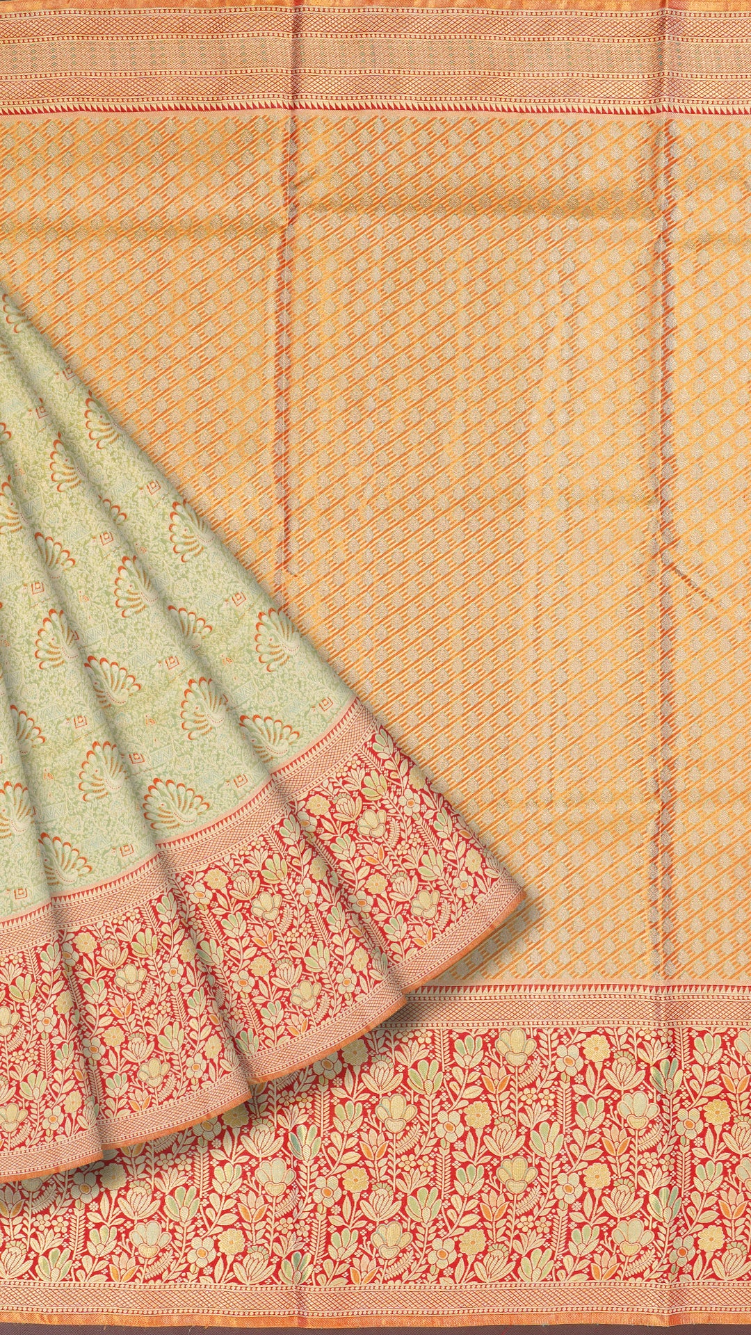 Sea Green Dharmavaram Pattu Saree with Floral Border