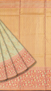 Sea Green Dharmavaram Pattu Saree with Floral Border