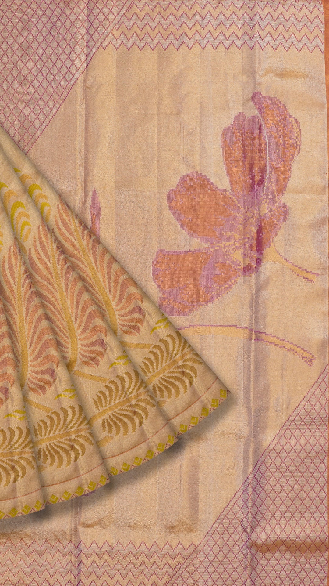 Gold Dharmavaram Pattu Saree with Contrast Border