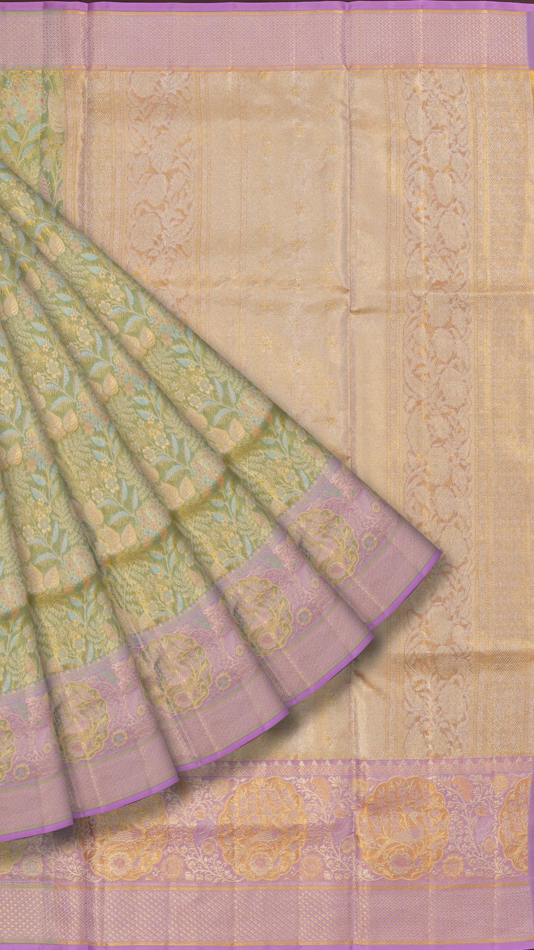 Sea Green Dharmavaram Pattu Saree with Zari Border