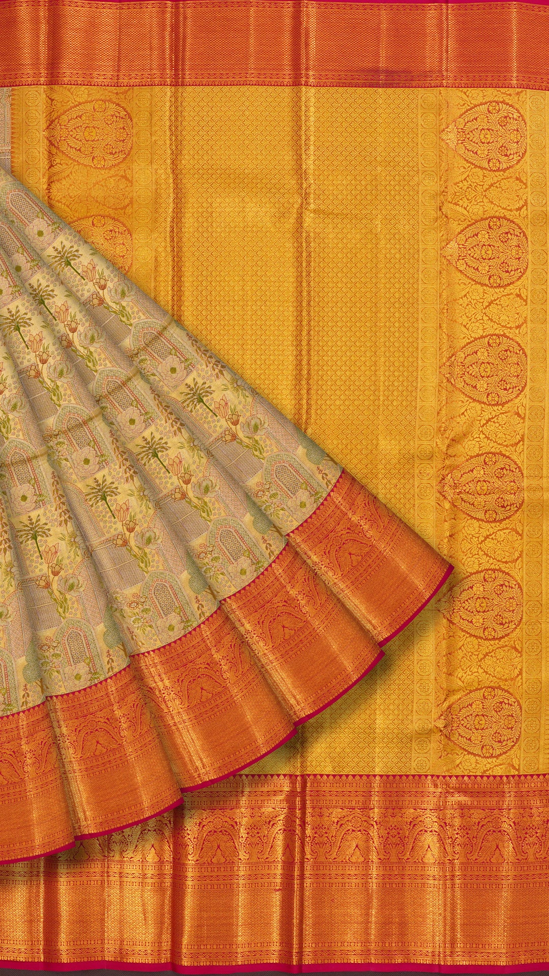 Mehendi Green Dharmavaram Pattu Saree with Zari Border