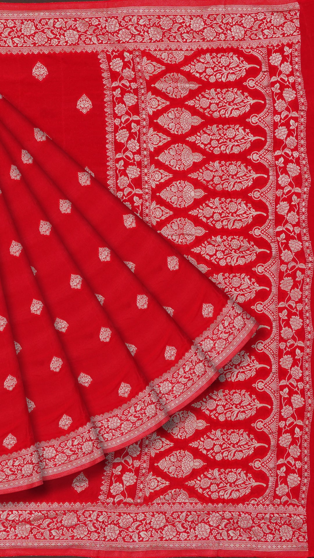 Red Crepe Silk Saree with Self Kaddi Border