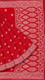 Red Crepe Silk Saree with Self Kaddi Border