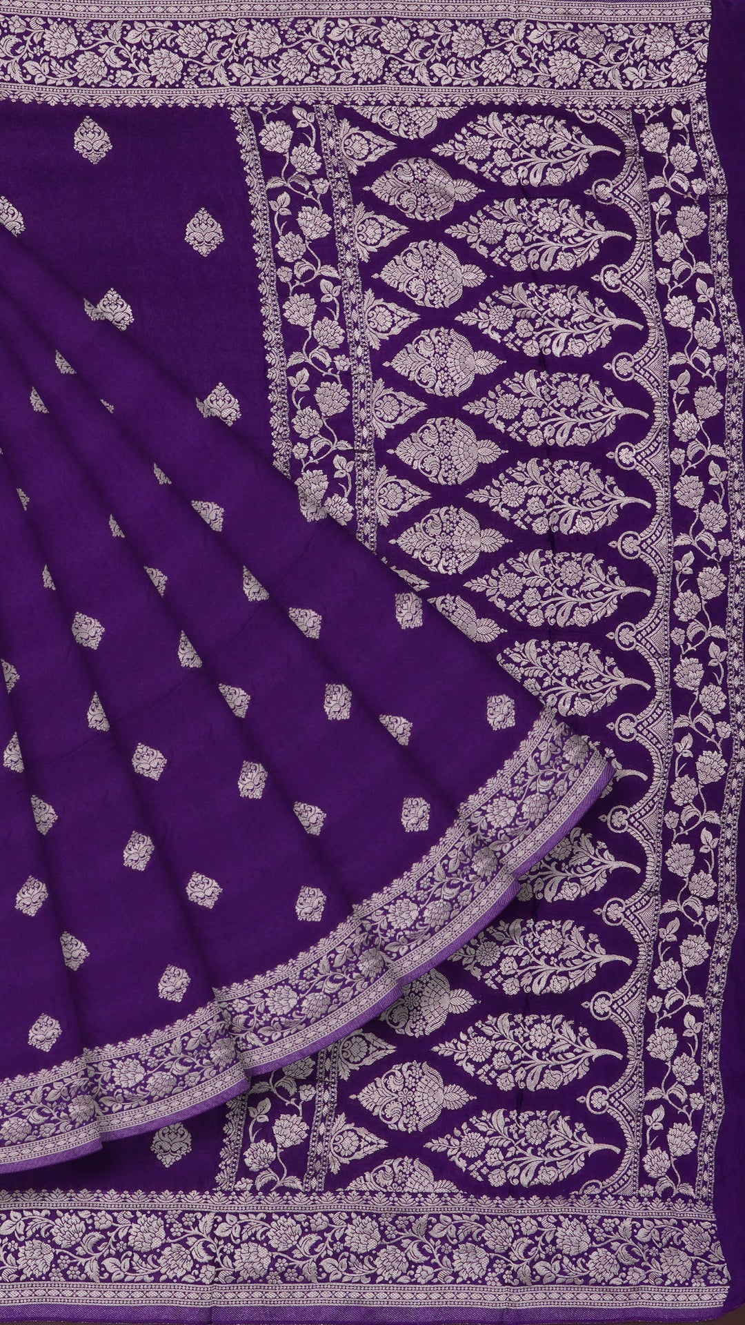 Violet Crepe Silk Saree with Self Kaddi Border