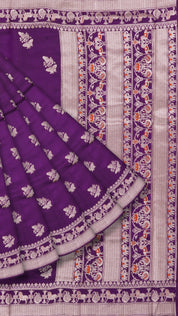 Violet Chiniya Silk Saree with Self Zari Border