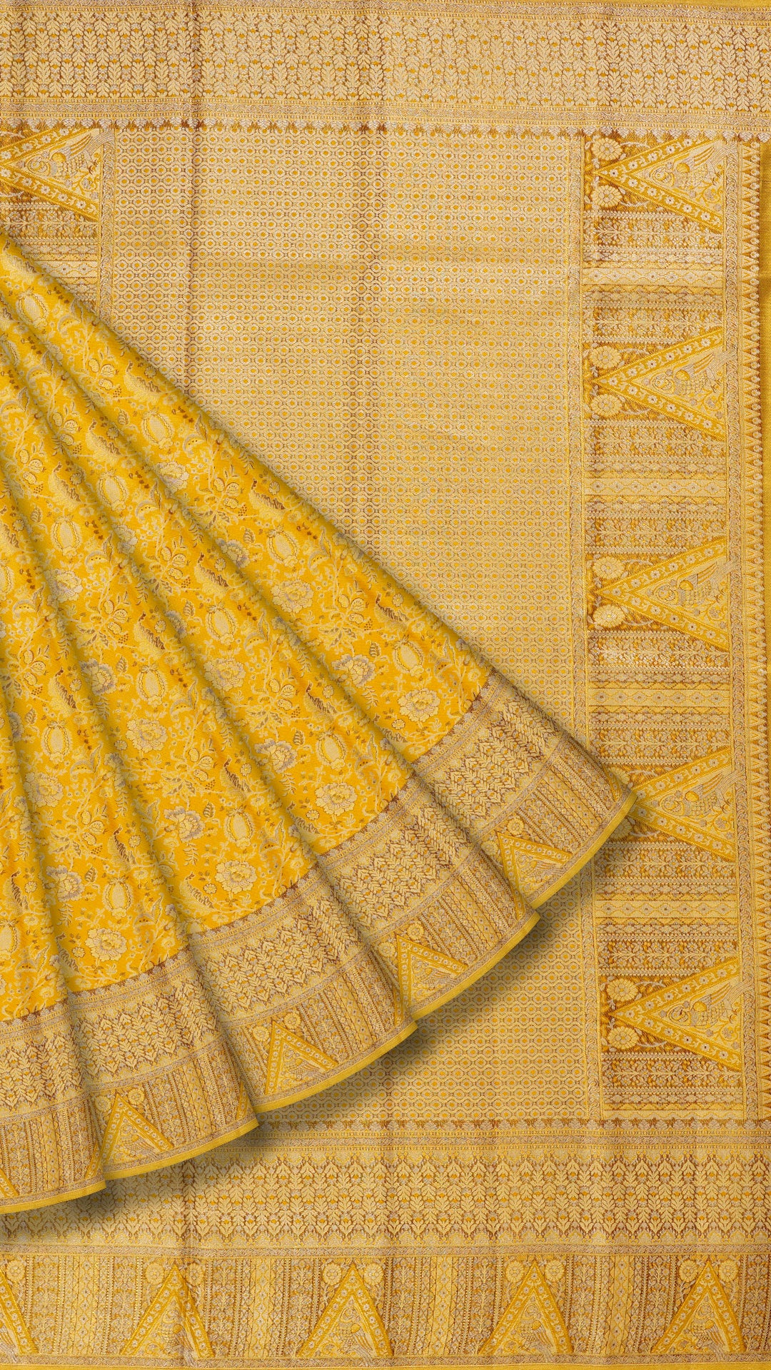 Yellow Kanchipuram Saree with Meenakari Border