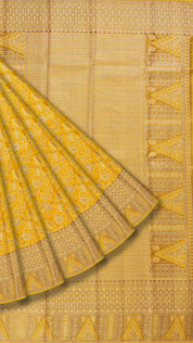 Yellow Kanchipuram Saree with Meenakari Border