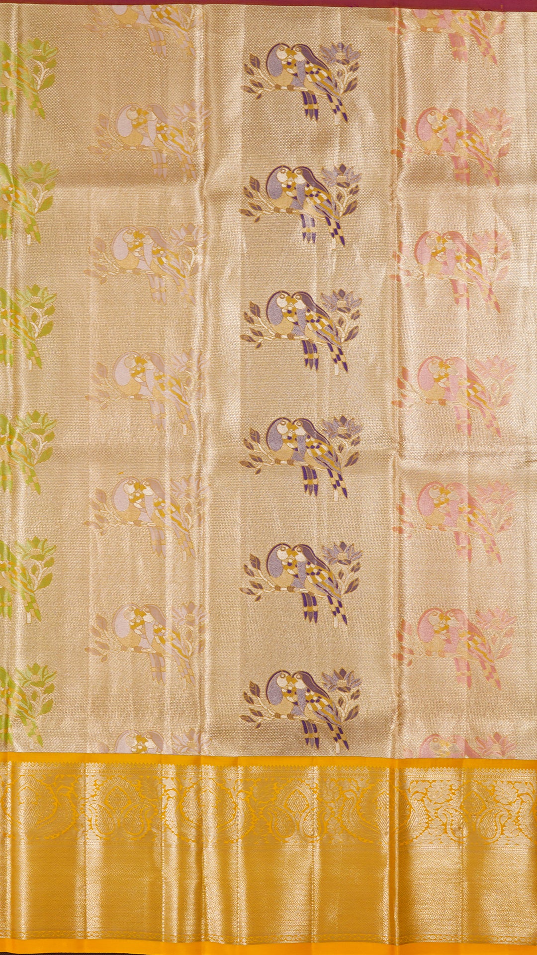 Golden Yellow Silk Pavada with Multi-Butta and Designer Border