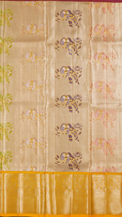 Golden Yellow Silk Pavada with Multi-Butta and Designer Border