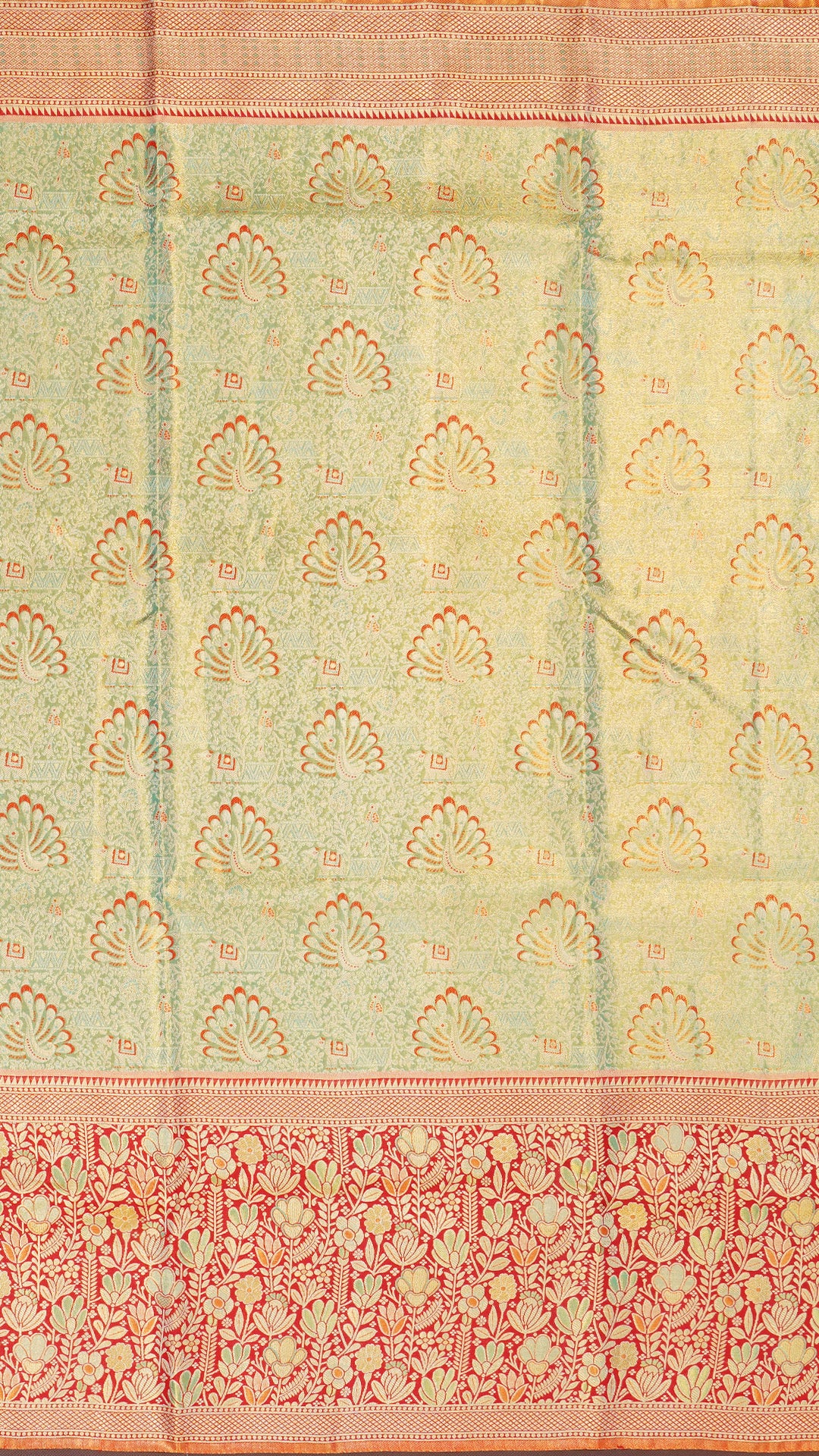 Sea Green Dharmavaram Pattu Saree with Floral Border