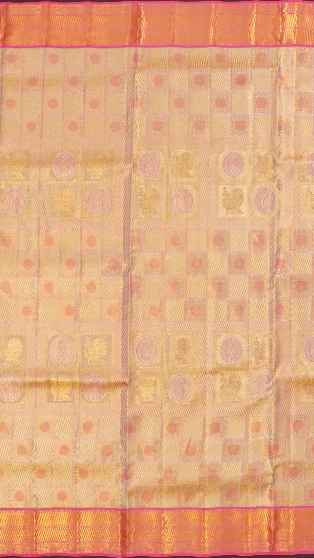 Peach Dharmavaram Pattu Saree with Contrast Zari Border