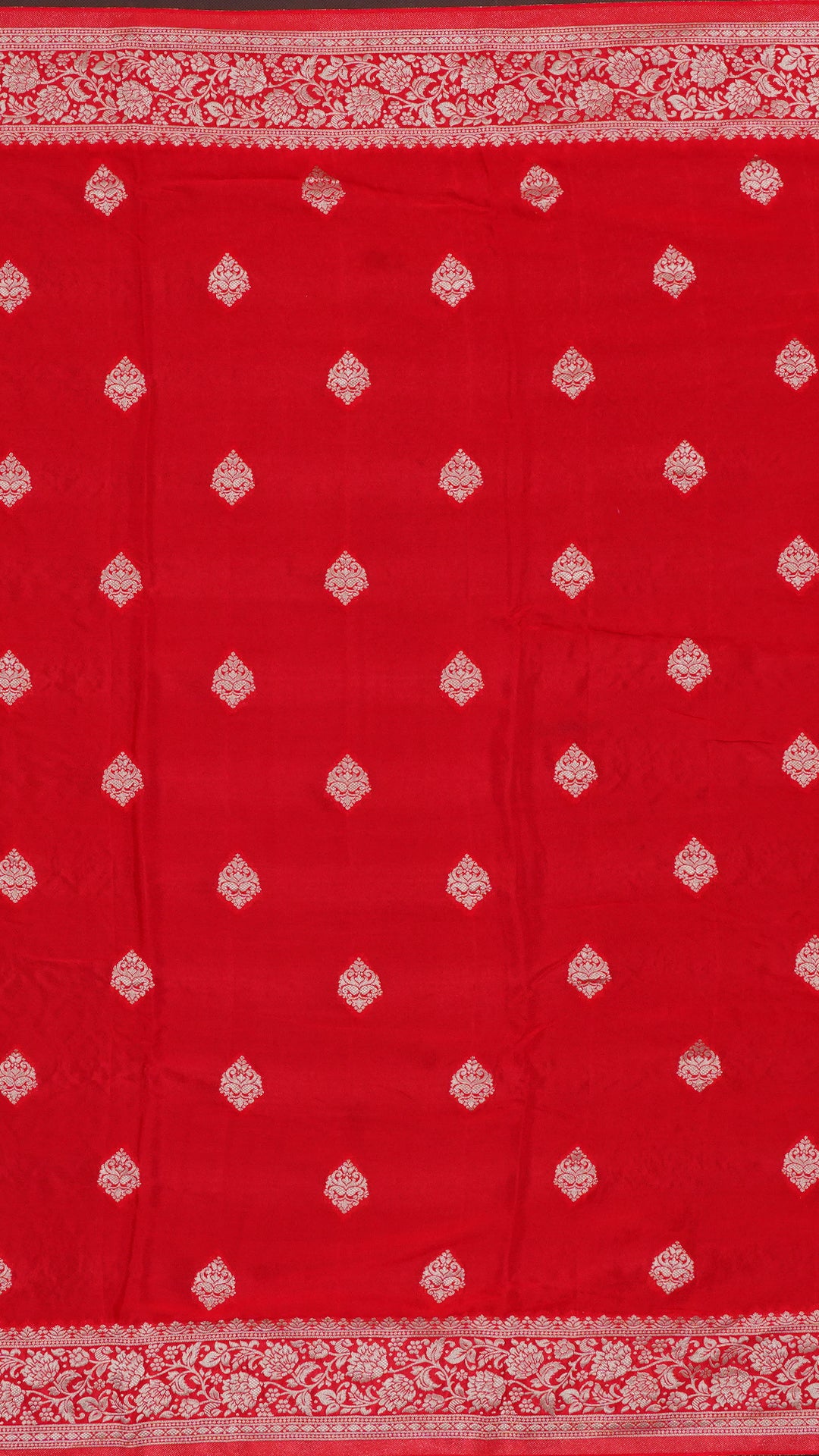 Red Crepe Silk Saree with Self Kaddi Border