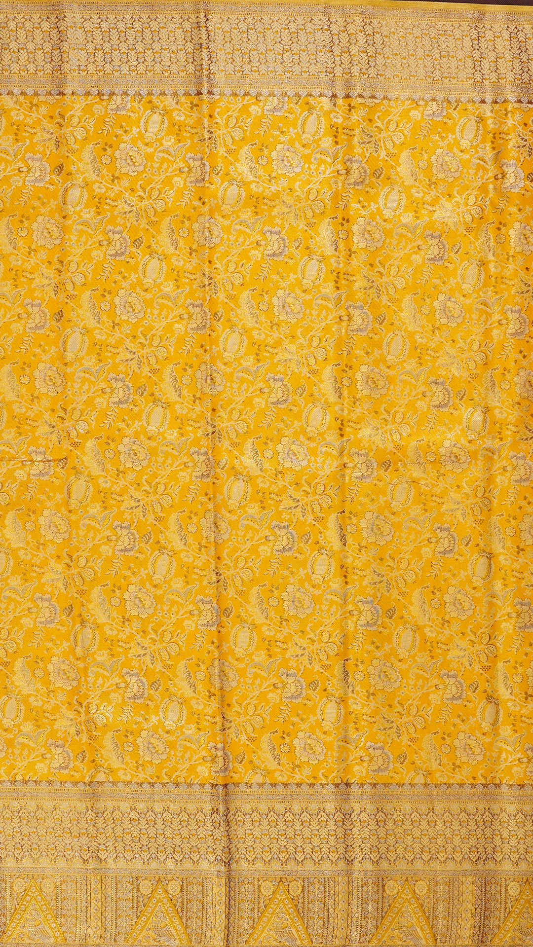 Yellow Kanchipuram Saree with Meenakari Border