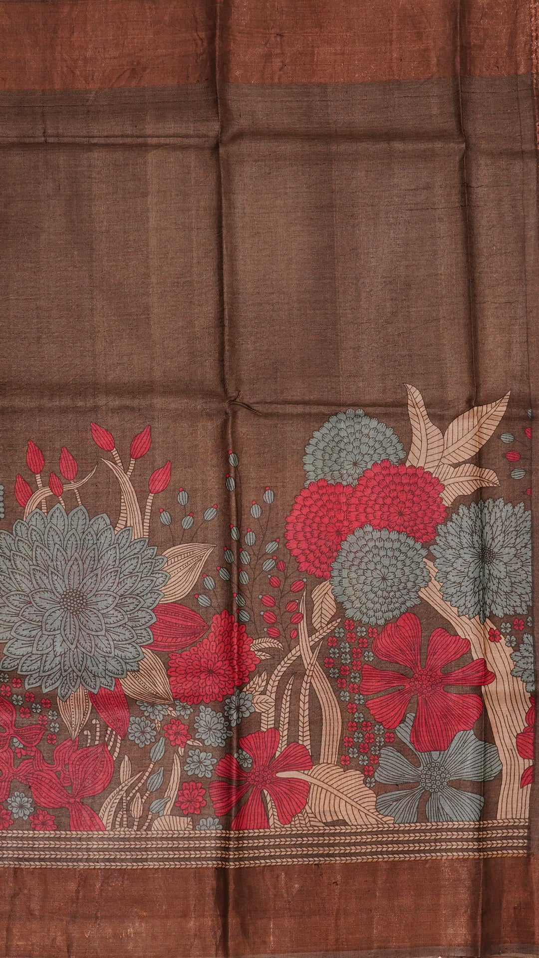 Brown Tusser Silk Saree with Copper Zari Border