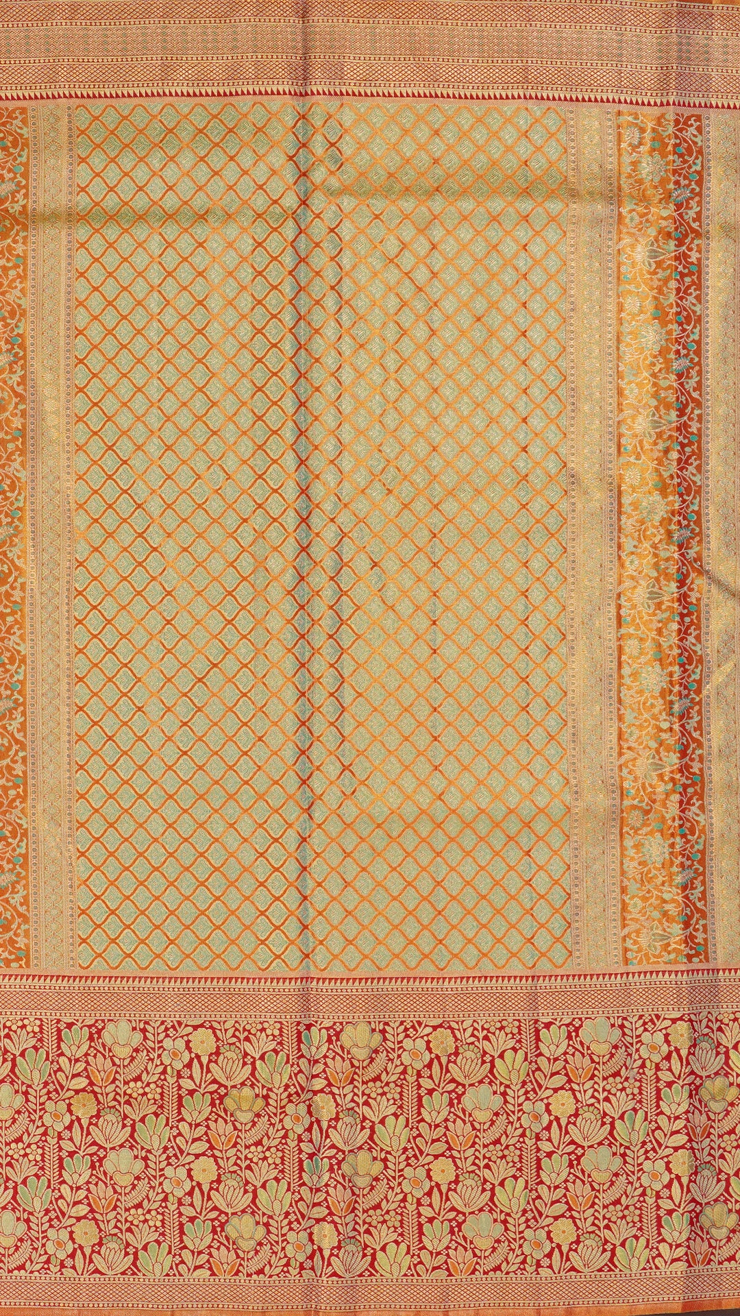 Sea Green Dharmavaram Pattu Saree with Floral Border