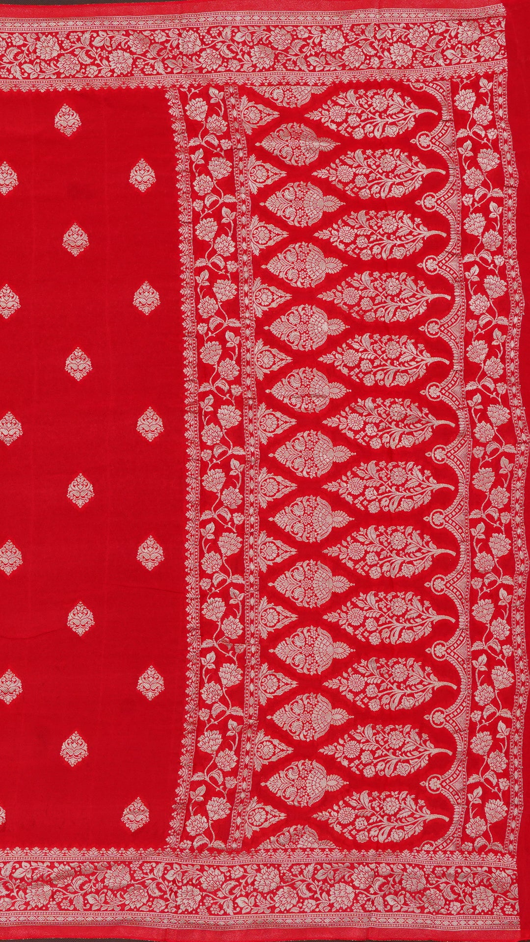 Red Crepe Silk Saree with Self Kaddi Border