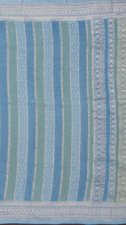 Sky Blue Crepe Silk Saree with Self Silver Border