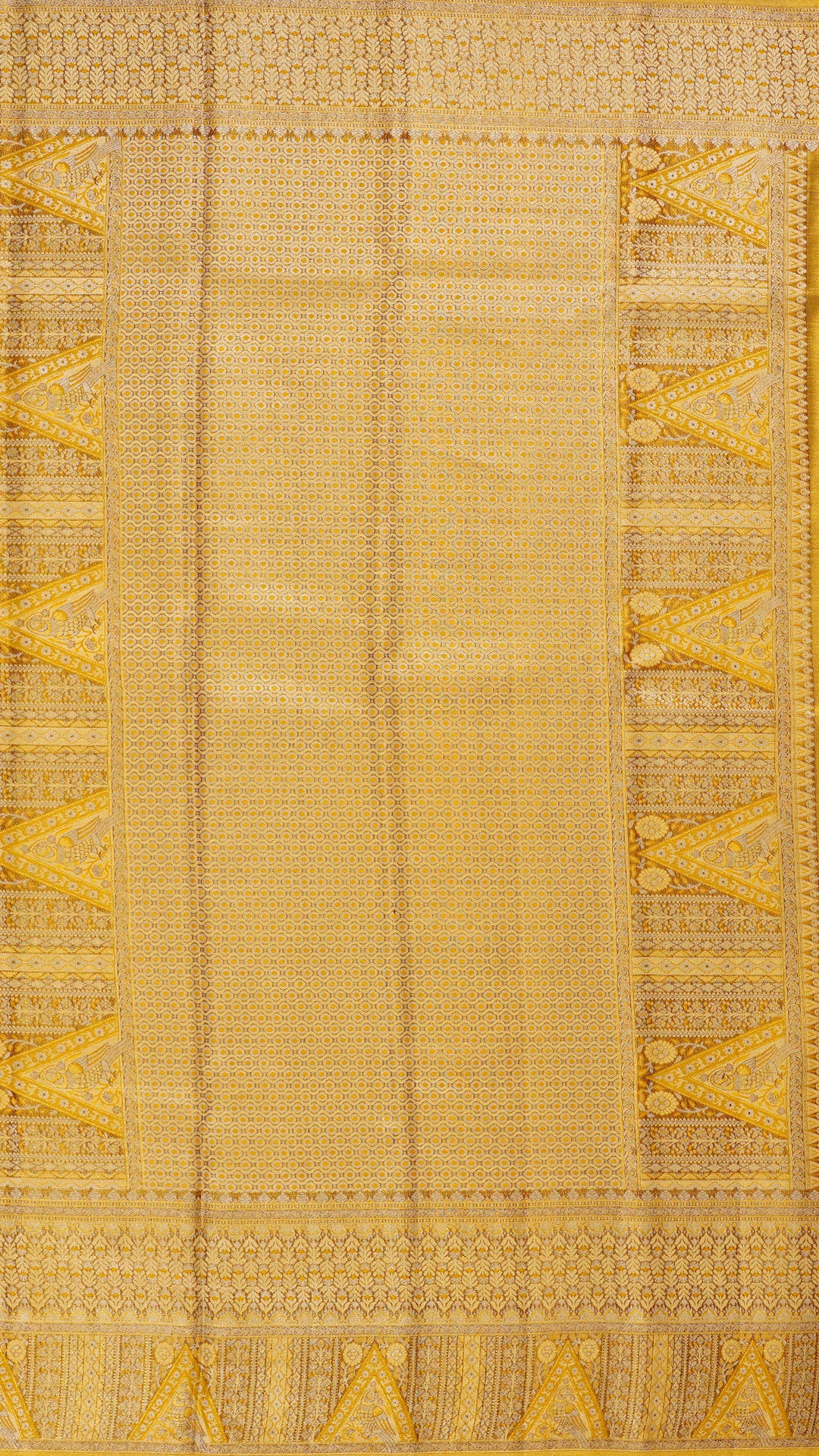 Yellow Kanchipuram Saree with Meenakari Border