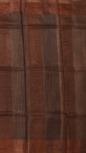 Brown Tusser Silk Saree with Copper Zari Border