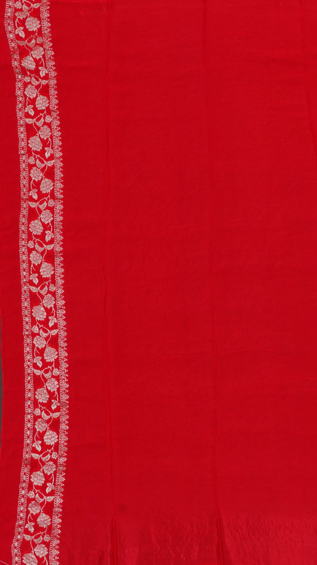Red Crepe Silk Saree with Self Kaddi Border