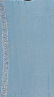 Sky Blue Crepe Silk Saree with Self Silver Border