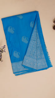 Sky Blue Banaras Silk Saree with Small Gold Self Zari Border & Allover Butta