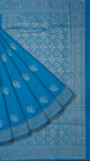 Sky Blue Banaras Silk Saree with Small Gold Self Zari Border & Allover Butta