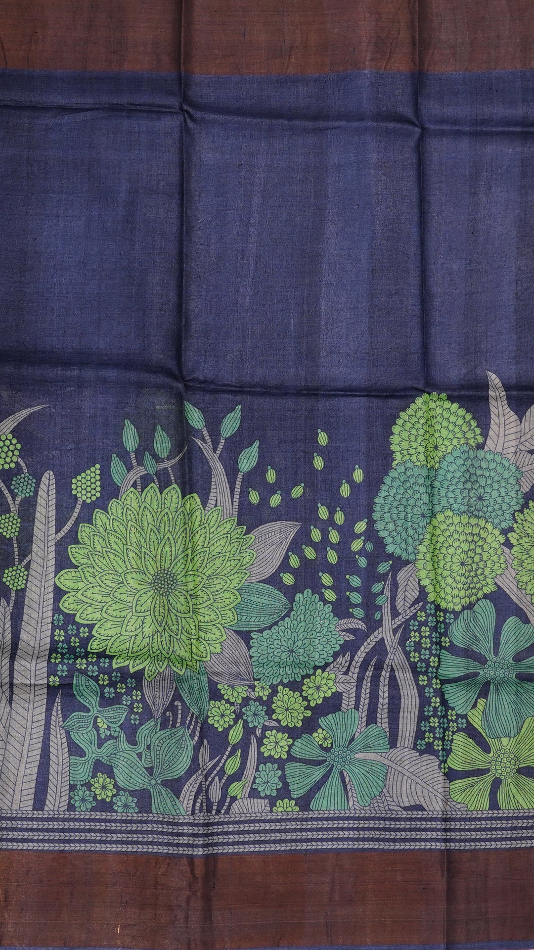 Midnight Blue Tusser Silk Saree with Matching Kadi Border