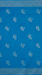 Sky Blue Banaras Silk Saree with Small Gold Self Zari Border & Allover Butta