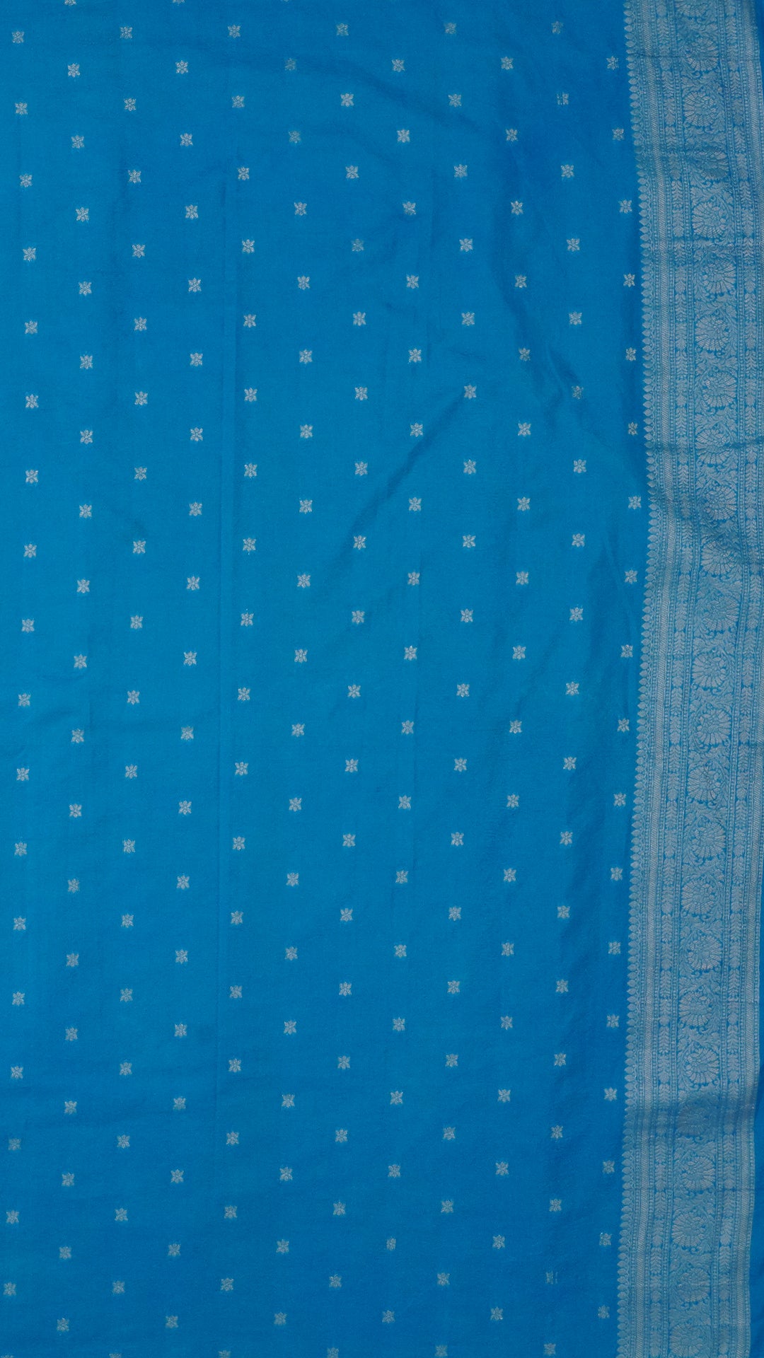 Sky Blue Banaras Silk Saree with Small Gold Self Zari Border & Allover Butta