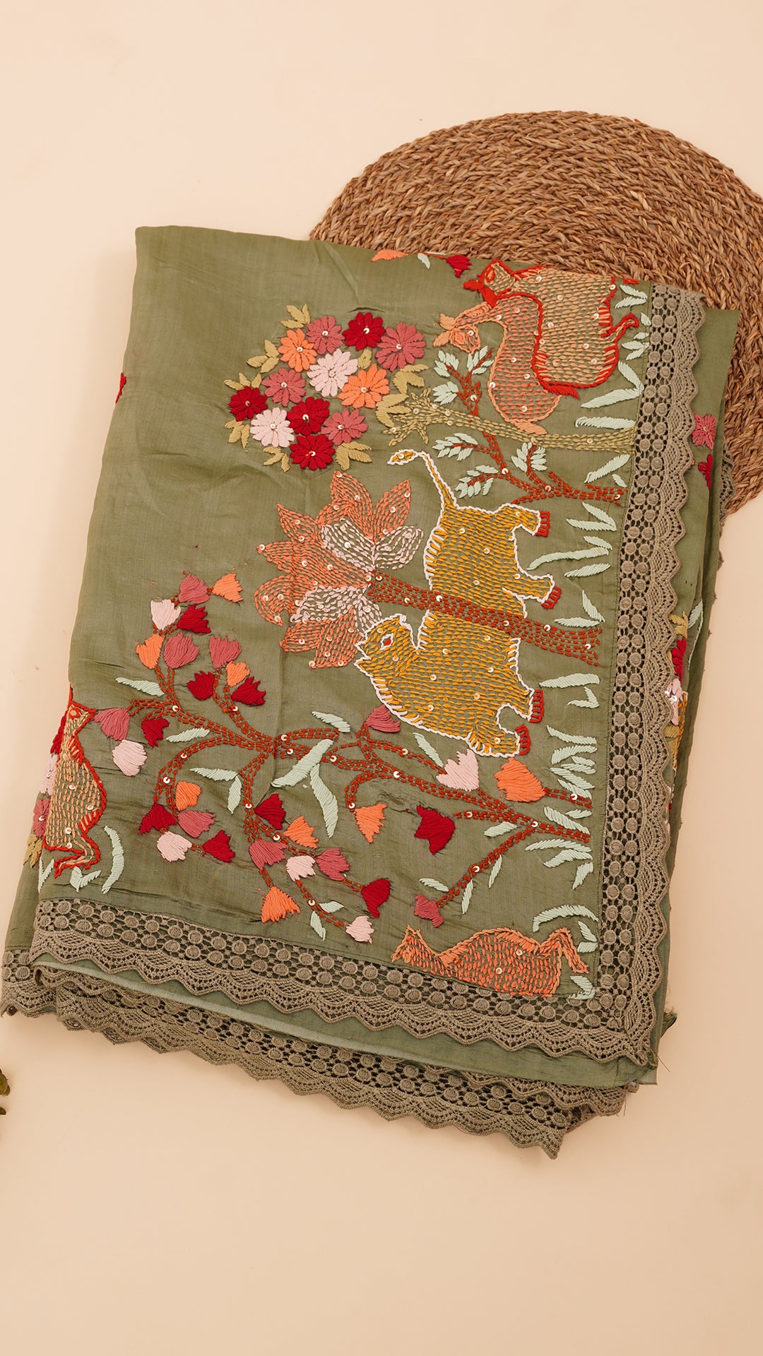 Mehendi Green Tusser Silk Saree with Self Butta Details