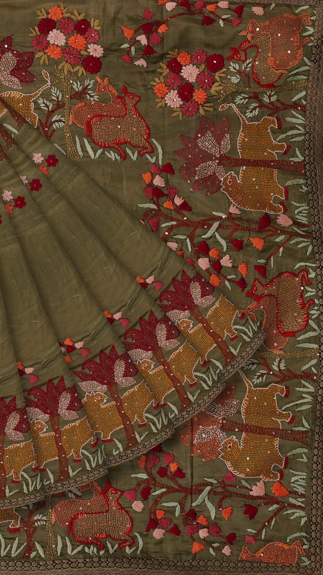 Mehendi Green Tusser Silk Saree with Self Butta Details
