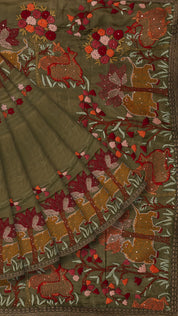 Mehendi Green Tusser Silk Saree with Self Butta Details