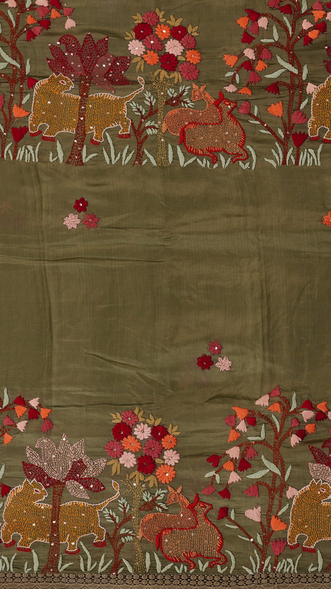 Mehendi Green Tusser Silk Saree with Self Butta Details