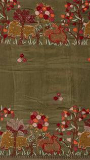 Mehendi Green Tusser Silk Saree with Self Butta Details