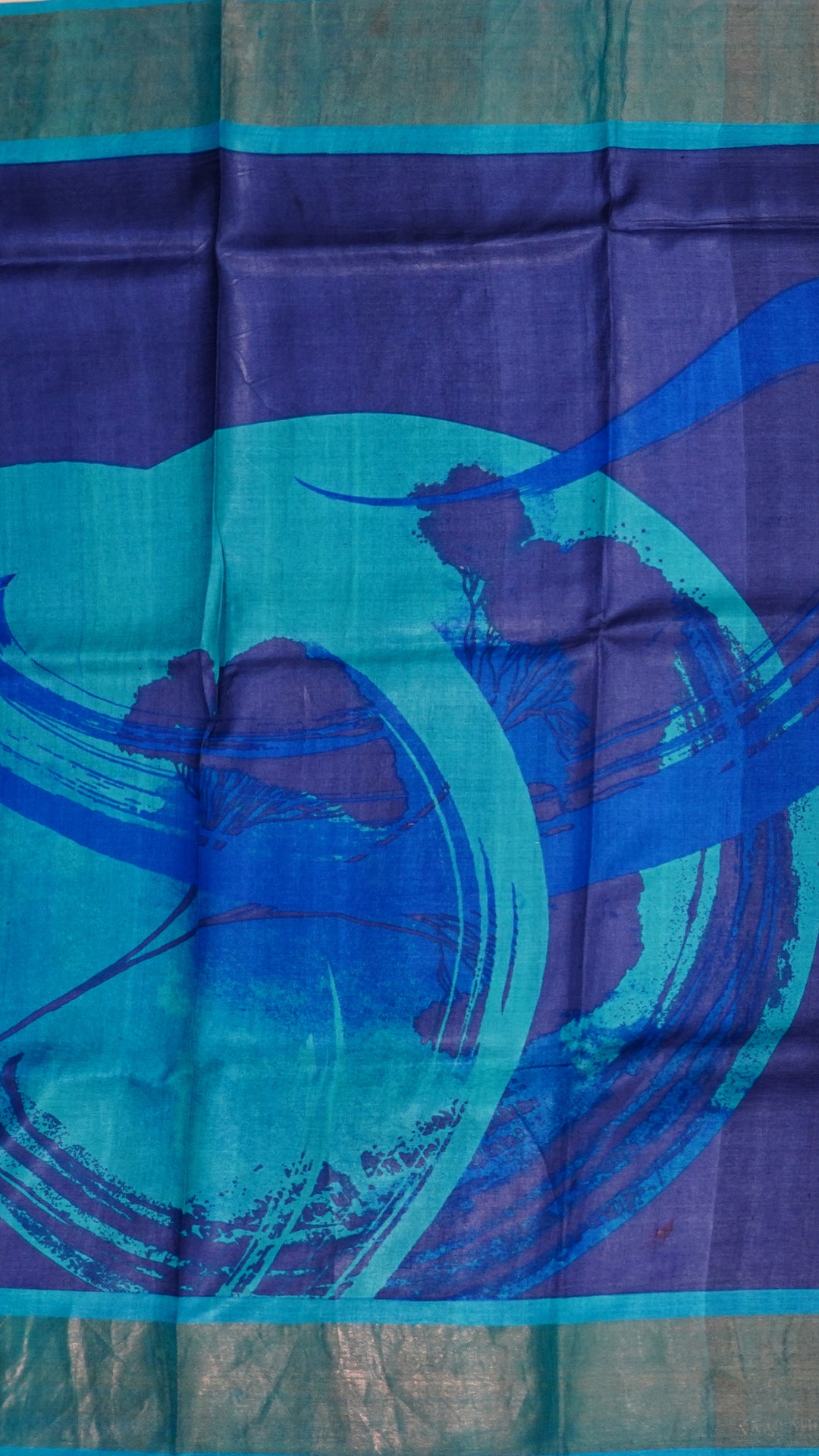 Blue Tusser Silk Saree with Gold Kadi Contrast Border