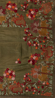 Mehendi Green Tusser Silk Saree with Self Butta Details