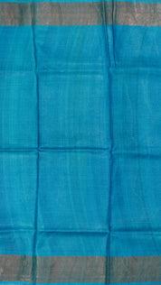 Blue Tusser Silk Saree with Gold Kadi Contrast Border