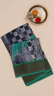 Ash Tusser Silk Saree with Contrast Copper Kadi Border