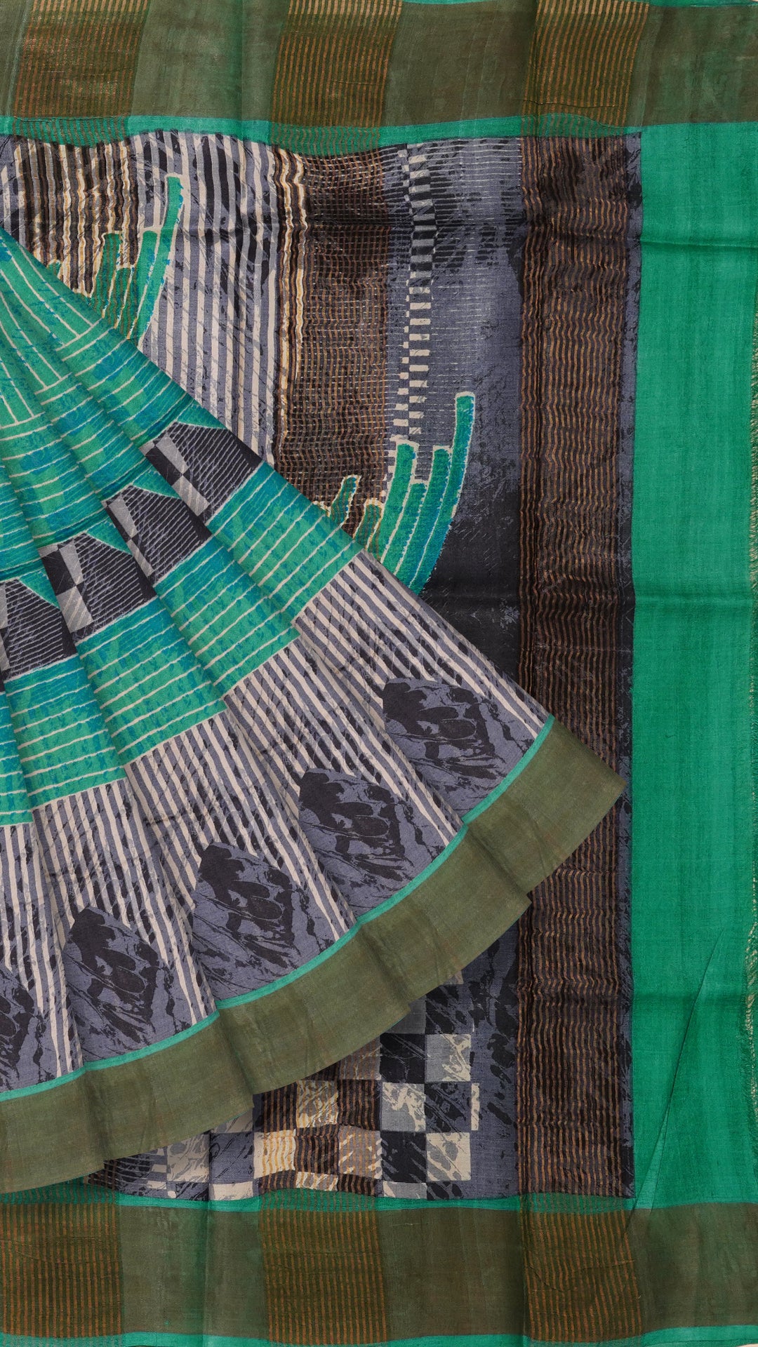 Ash Tusser Silk Saree with Contrast Copper Kadi Border