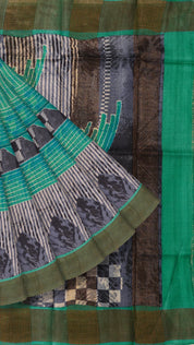 Ash Tusser Silk Saree with Contrast Copper Kadi Border